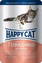 Happy Cat - Хэппи Кэт пауч для кошек Нежные кусочки в соусе Говядина и Птица