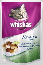 Whiskas  Пауч для кошек Телятина/Кролик в собственном соку