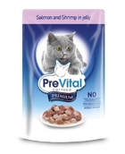 Prevital Premium Консервированный корм для кошек Кусочки в желе с лососем и креветками