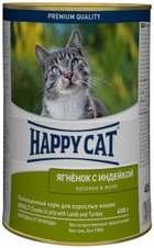 Happy cat - Хэппи Кэт консервы для кошек кусочки в желе Ягненок и Индейка