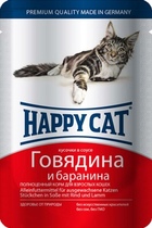 Happy Cat - Хэппи Кэт пауч для кошек Нежные кусочки в соусе Говядина и Баранина