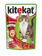 KiteKat - Китикет консервы для кошек Говядина в соусе (пауч)
