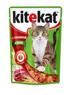 KiteKat - Китикет консервы для кошек Говядина в желе (пауч)