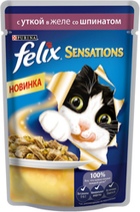 Felix Sensations Пауч для кошек Утка, шпинат