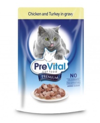 Prevital Premium Консервированный корм для кошек Кусочки в соусе с курицей и индейкой
