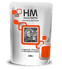 Наша Марка Корм консервированный для взрослых кошек с Курицей,печенью и овощами (пауч)