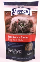 Happy Cat  - Хеппи Кет лакомые подушечки для кошек Говядина/солод