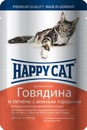 Happy Cat - Хэппи Кэт пауч для кошек Нежные пауч в желе Говядина и Печень с зеленым горошком