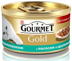 Gourmet Gold консервы для кошек Кусочки в подливке Лосось, цыпленок