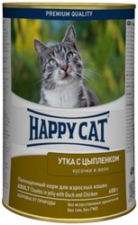 Happy cat - Хэппи Кэт консервы для кошек кусочки в желе Утка и Цыпленок