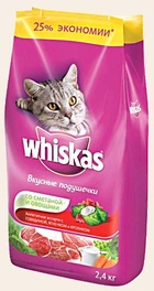 Whiskas - Вискас корм для кошек подушечки нежный паштет сметана говядина,ягненок,кролик