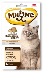 Лакомство Мнямс  Хрустящие подушечки для кошек Выведение шерсти из ЖКТ с говядиной