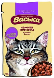 Васька пауч для кошек Нежная Телятина  кусочки в желе