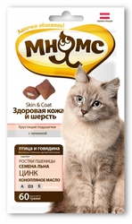 Лакомство Мнямс  Хрустящие подушечки для кошек Здоровая кожа и шерсть с птицей и говядиной
