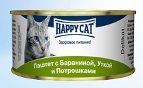 Happy cat - Хэппи Кэт консервы для кошек паштет в соусе Баранина с Уткой и Потрошками